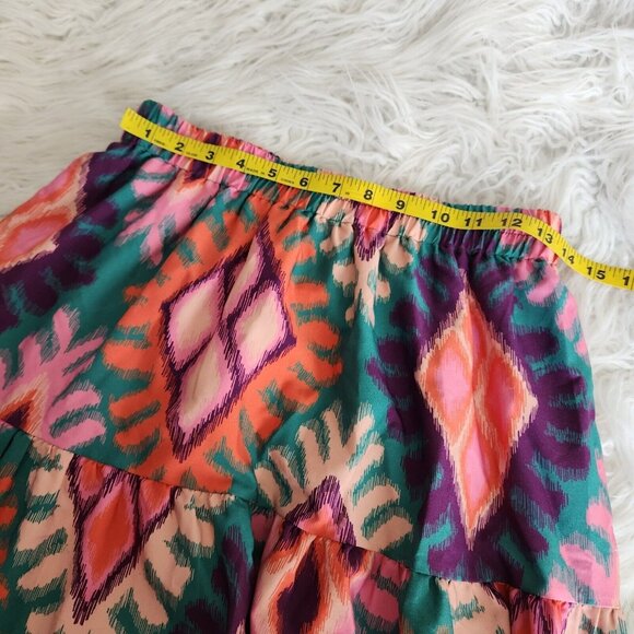 SSYS Tiered Maxi Skirt M‎ Ikat Sadie Boho Hippie Patchwork Cottage Pull on Lined - Picture 8 of 13